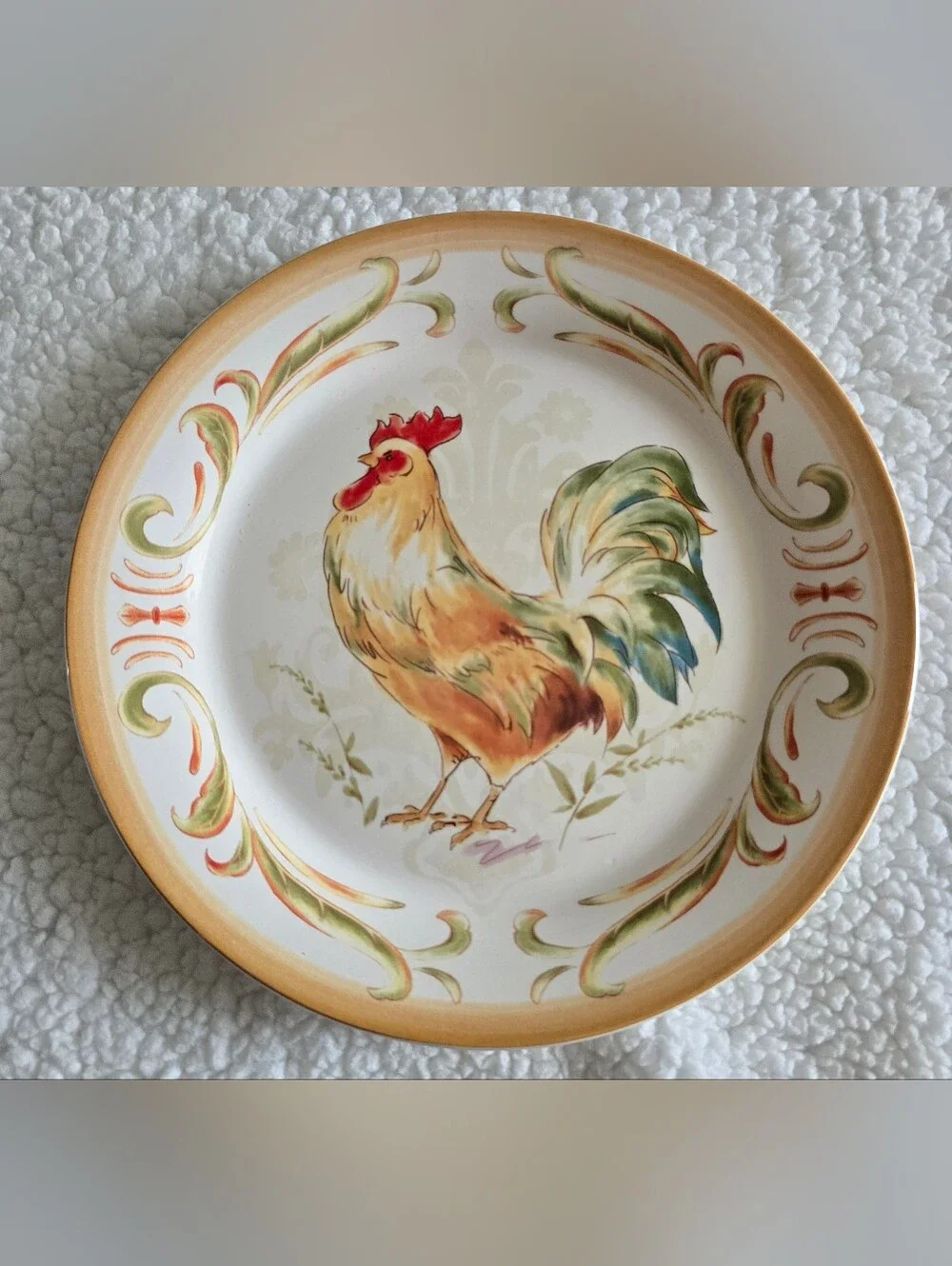 Pier 1 Imports Set/4 Rooster Plates Ironstone Salad Dessert Farmhouse 8.25